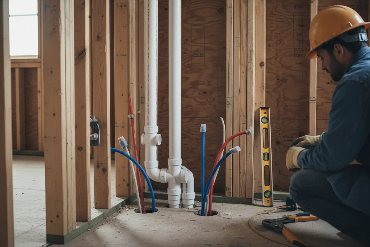 Drain and supply rough-in during Leak Detection in Harrington